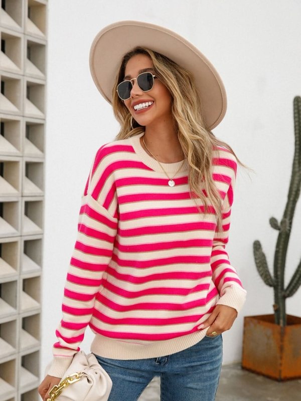Angel Wings Striped Drop Shoulder Knit Top - ShalayeFashion