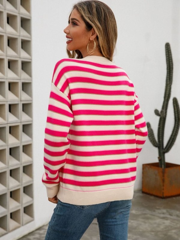 Angel Wings Striped Drop Shoulder Knit Top - ShalayeFashion