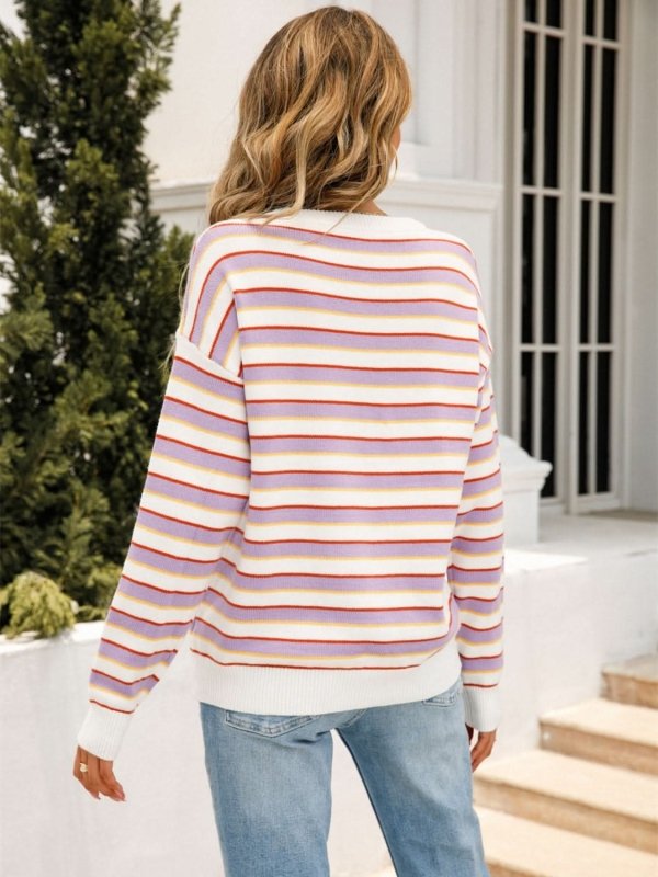 Angel Wings Striped Drop Shoulder Knit Top - ShalayeFashion