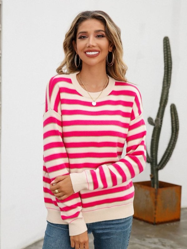 Angel Wings Striped Drop Shoulder Knit Top - ShalayeFashion