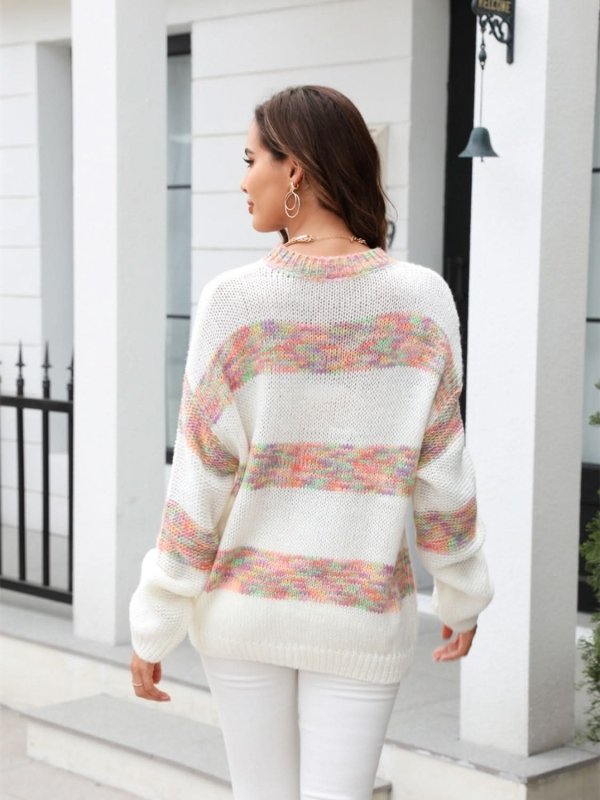 Angel Wings Striped Drop Shoulder Sweater - ShalayeFashion