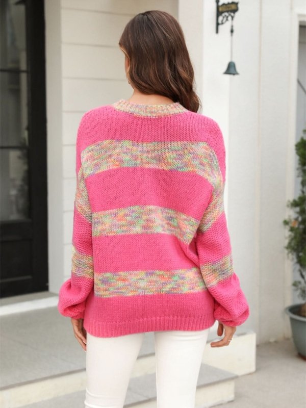 Angel Wings Striped Drop Shoulder Sweater - ShalayeFashion