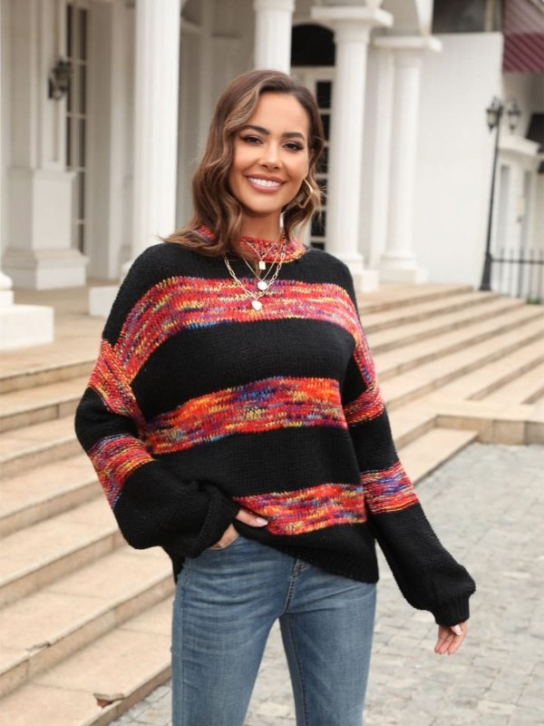 Angel Wings Striped Drop Shoulder Sweater - ShalayeFashion