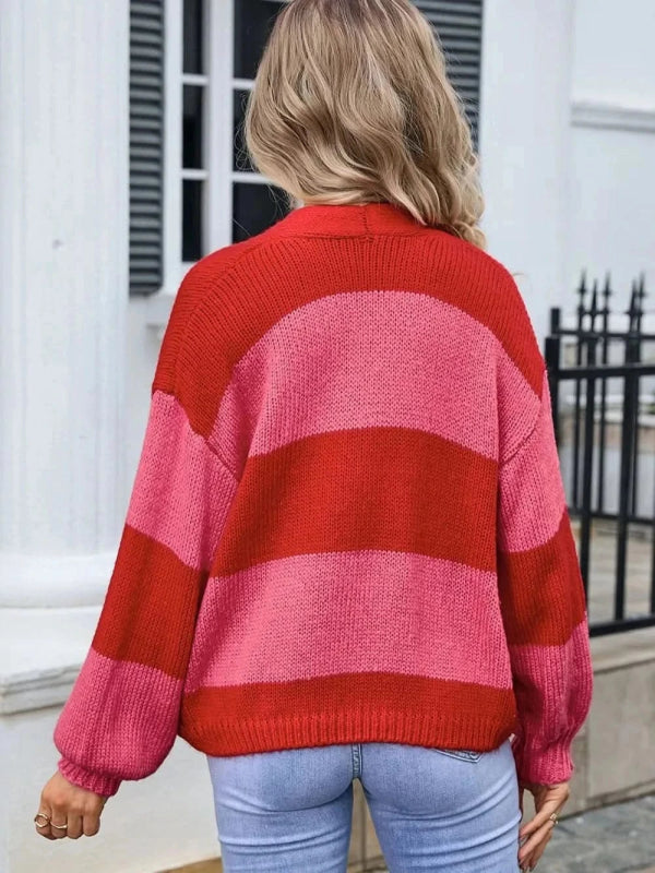 Angel Wings Striped Open Front Dropped Shoulder Cardigan - ShalayeFashion