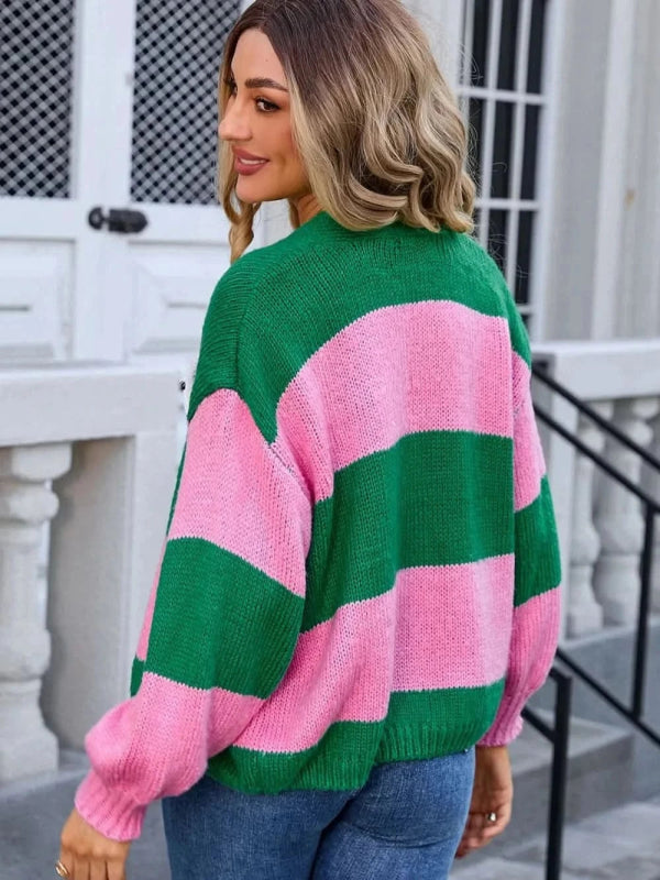 Angel Wings Striped Open Front Dropped Shoulder Cardigan - ShalayeFashion