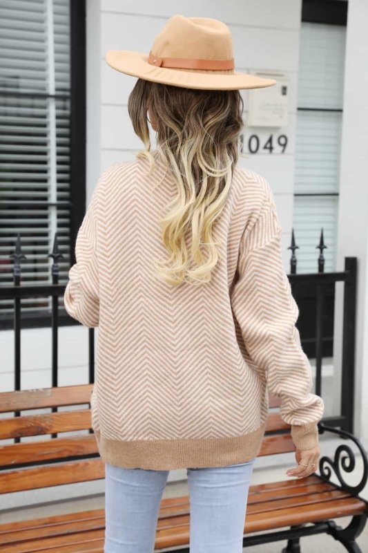 Angel Wings Striped V - Neck Dropped Shoulder Button - Up Cardigan - ShalayeFashion