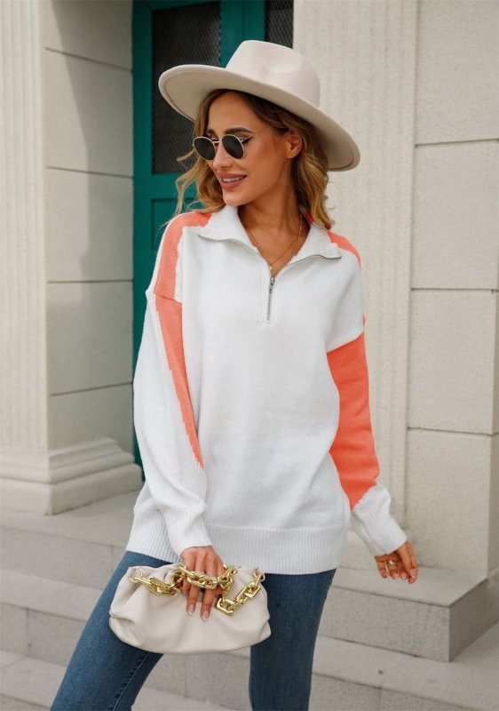 Angel Wings Two - Tone Collared Neck Dropped Shoulder Knit Top - ShalayeFashion