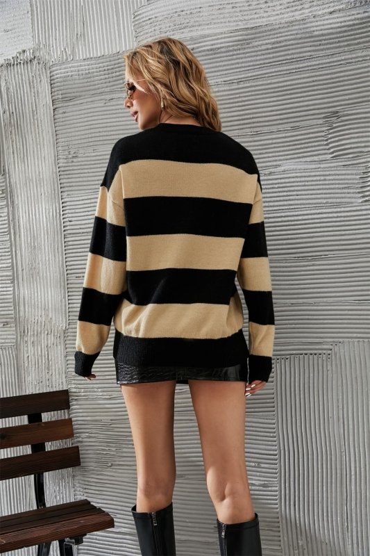 Angel Wings Two - Tone Round Neck Dropped Shoulder Sweater - ShalayeFashion
