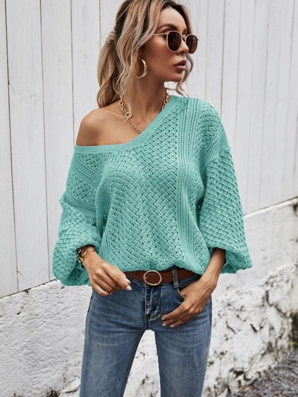 Angel Wings V - Neck Dropped Shoulder Sweater - ShalayeFashion