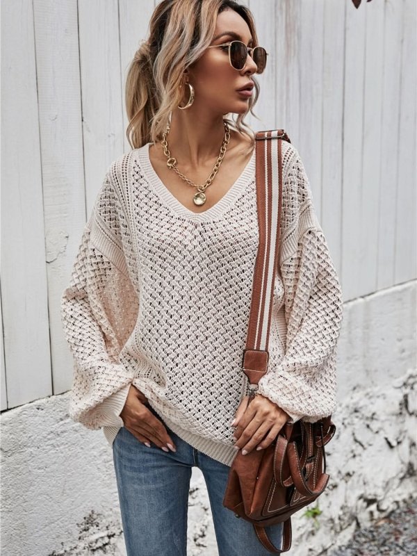 Angel Wings V - Neck Dropped Shoulder Sweater - ShalayeFashion