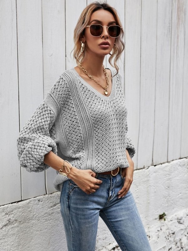 Angel Wings V - Neck Dropped Shoulder Sweater - ShalayeFashion