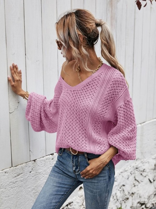 Angel Wings V - Neck Dropped Shoulder Sweater - ShalayeFashion