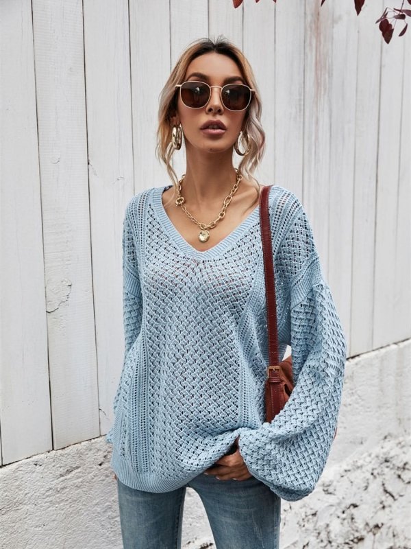 Angel Wings V - Neck Dropped Shoulder Sweater - ShalayeFashion