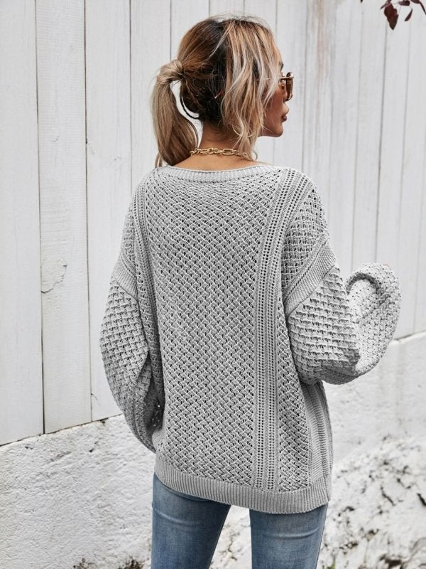 Angel Wings V - Neck Dropped Shoulder Sweater - ShalayeFashion