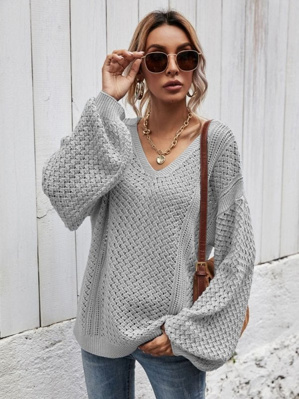 Angel Wings V - Neck Dropped Shoulder Sweater - ShalayeFashion