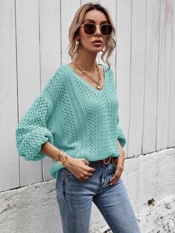 Angel Wings V - Neck Dropped Shoulder Sweater - ShalayeFashion
