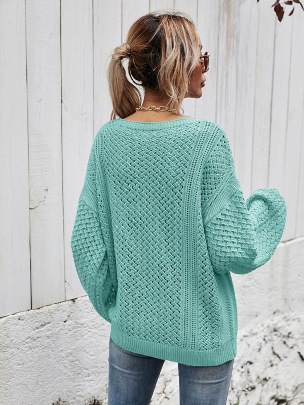 Angel Wings V - Neck Dropped Shoulder Sweater - ShalayeFashion