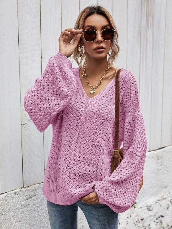 Angel Wings V - Neck Dropped Shoulder Sweater - ShalayeFashion
