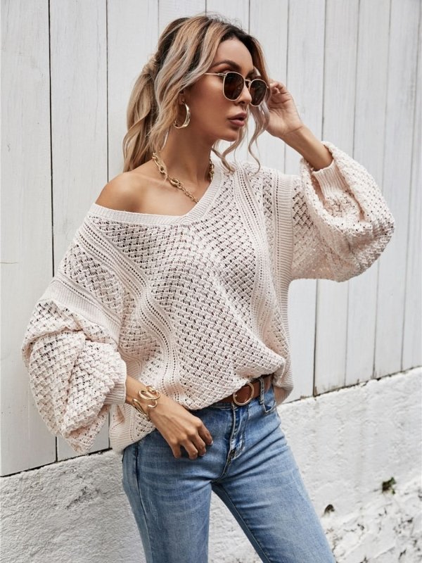 Angel Wings V - Neck Dropped Shoulder Sweater - ShalayeFashion