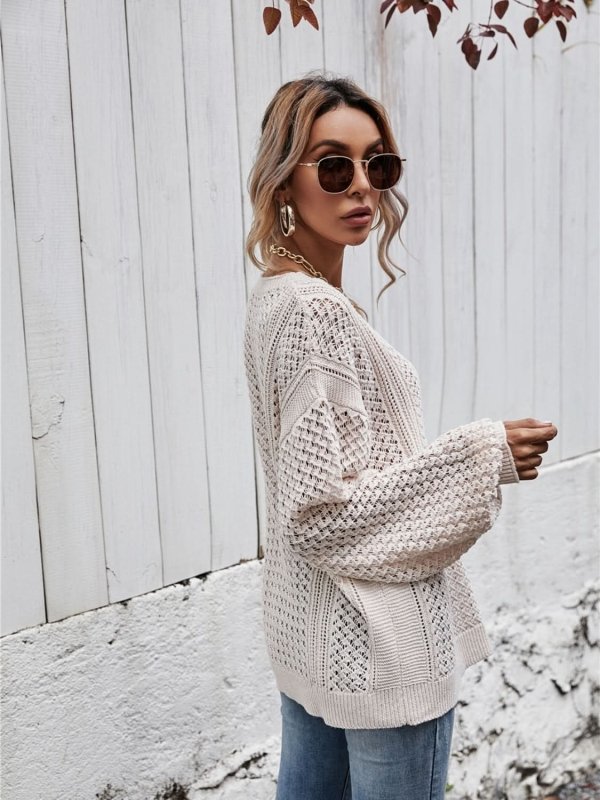 Angel Wings V - Neck Dropped Shoulder Sweater - ShalayeFashion