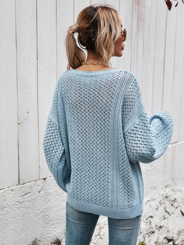 Angel Wings V - Neck Dropped Shoulder Sweater - ShalayeFashion