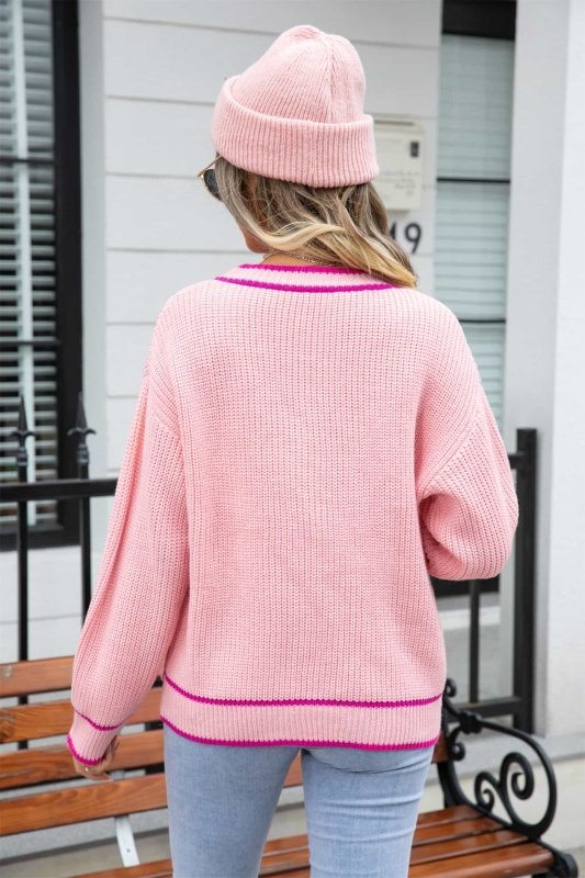 Angel Wings Waffle Knit V - Neck Cardigan with Pocket - ShalayeFashion