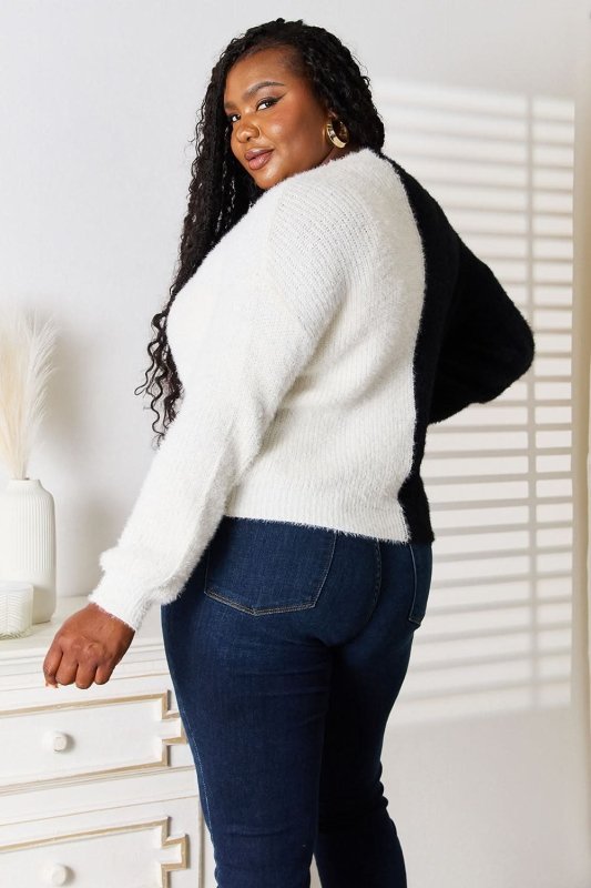Angel Wings Woven Right Contrast Button - Front V - Neck Cardigan - ShalayeFashion