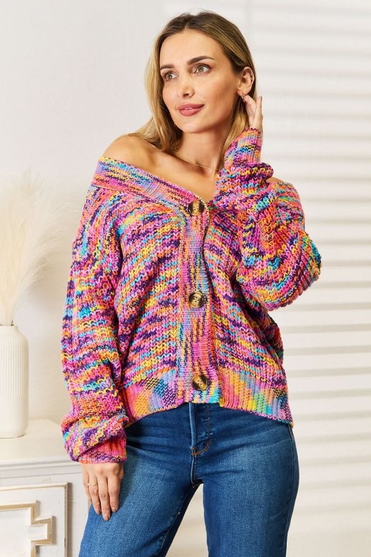 Angel Wings Woven Right V - Neck Long Sleeve Cardigan - ShalayeFashion
