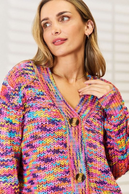 Angel Wings Woven Right V - Neck Long Sleeve Cardigan - ShalayeFashion