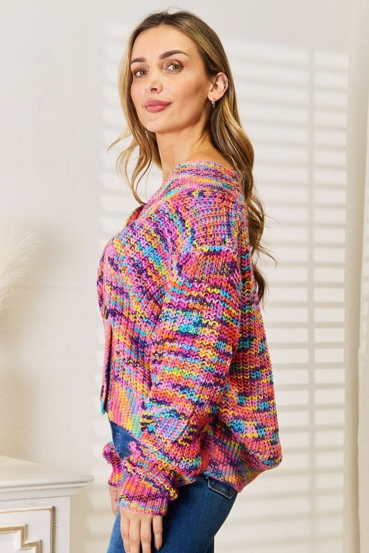 Angel Wings Woven Right V - Neck Long Sleeve Cardigan - ShalayeFashion