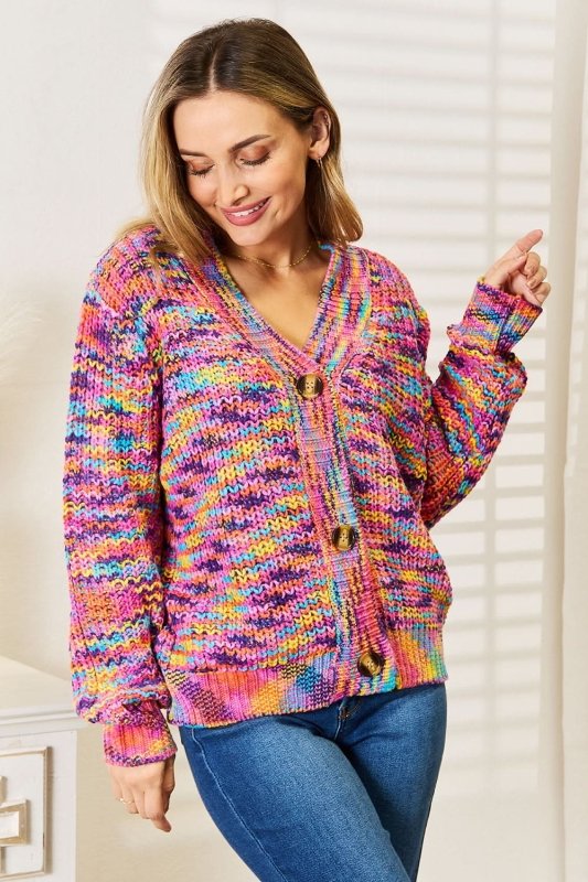 Angel Wings Woven Right V - Neck Long Sleeve Cardigan - ShalayeFashion