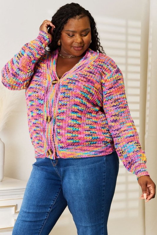 Angel Wings Woven Right V - Neck Long Sleeve Cardigan - ShalayeFashion