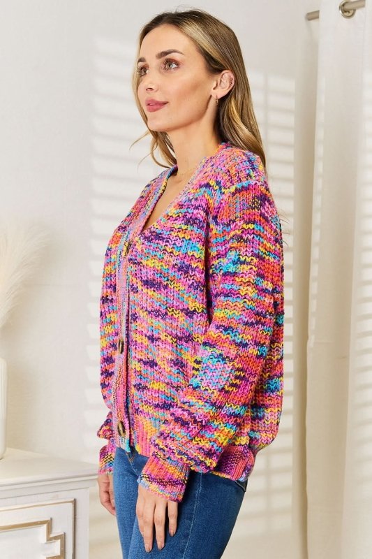 Angel Wings Woven Right V - Neck Long Sleeve Cardigan - ShalayeFashion