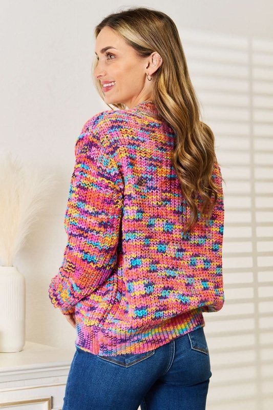 Angel Wings Woven Right V - Neck Long Sleeve Cardigan - ShalayeFashion