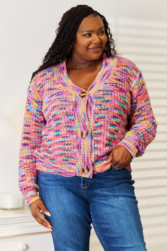 Angel Wings Woven Right V - Neck Long Sleeve Cardigan - ShalayeFashion