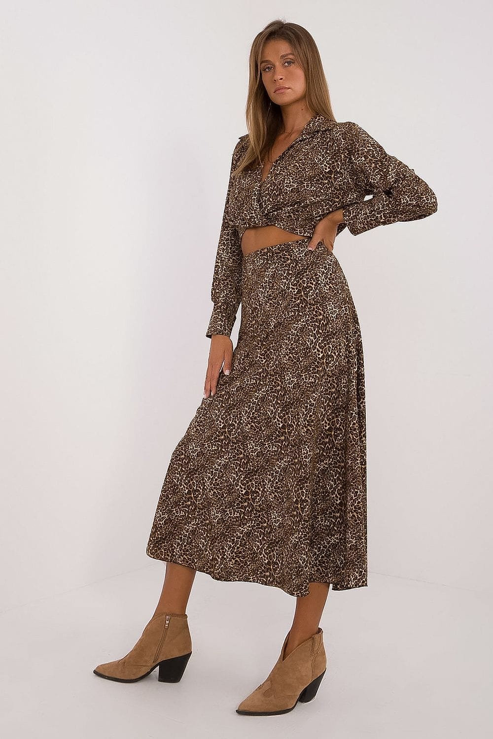 Animal Motif Blouse Skirt Set Wrap - ShalayeFashion