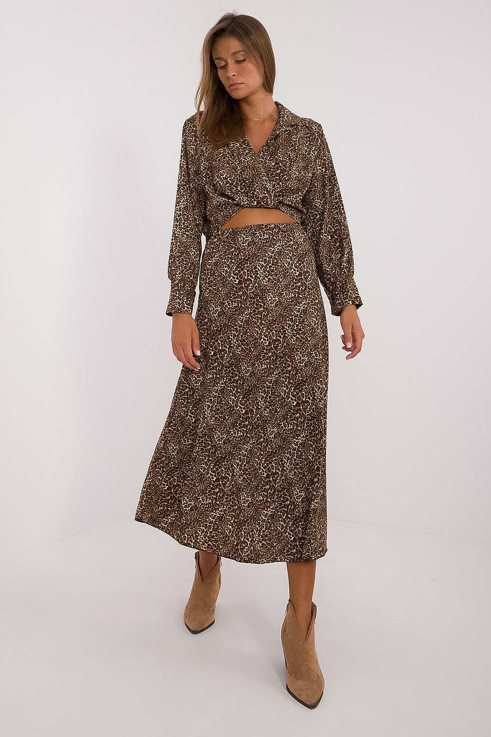 Animal Motif Blouse Skirt Set Wrap - ShalayeFashion