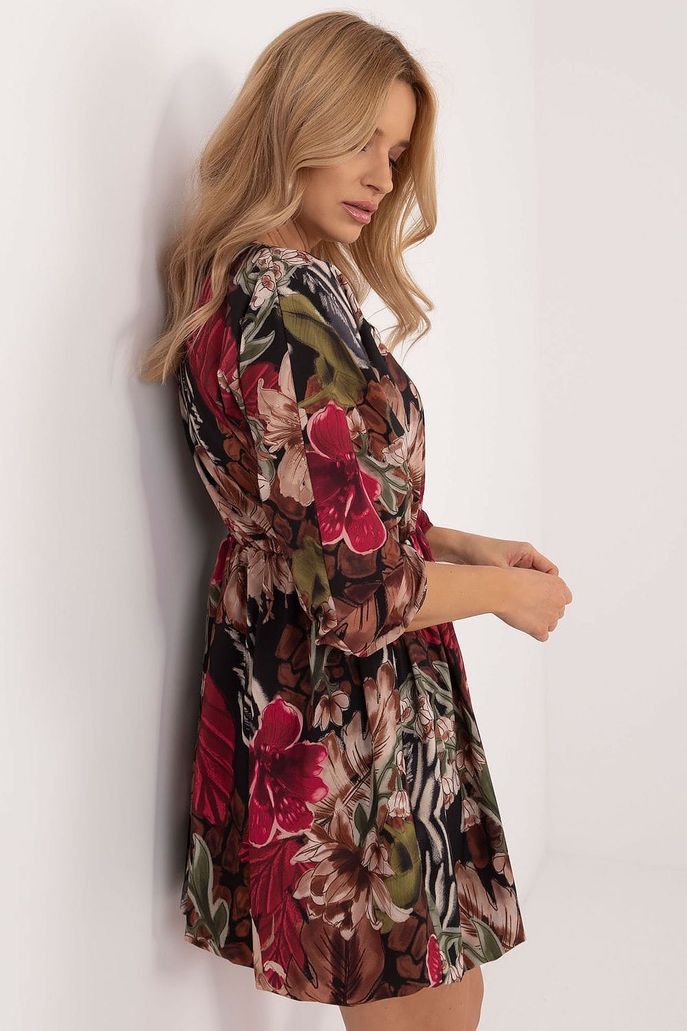 Animal Motif Mini Dress Heart Neckline - ShalayeFashion