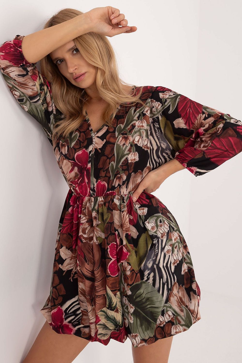 Animal Motif Mini Dress Heart Neckline - ShalayeFashion