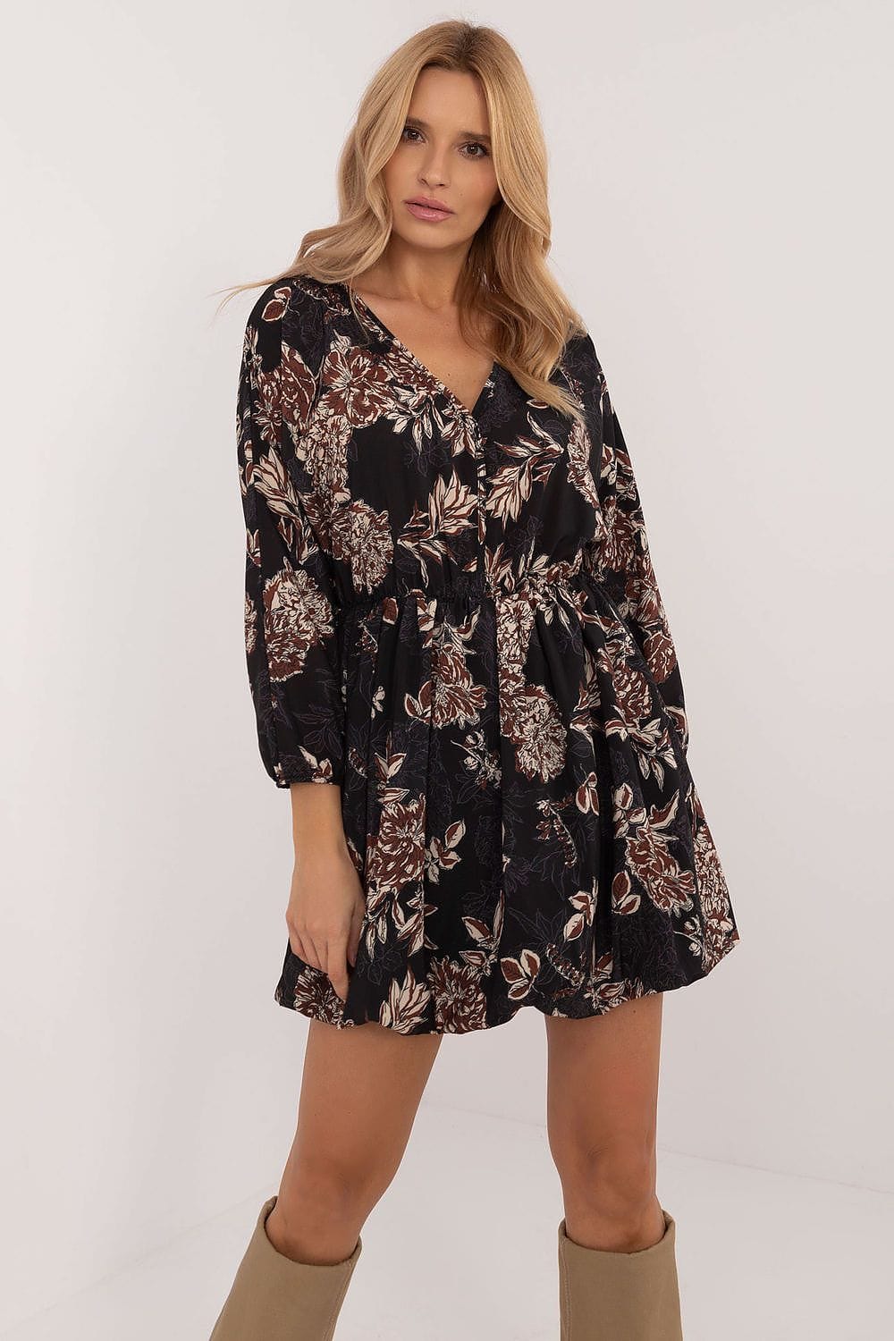 Animal Motif Mini Dress Heart Neckline - ShalayeFashion