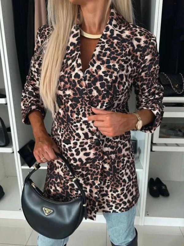 Animal Print Long Sleeve Blazer - ShalayeFashion