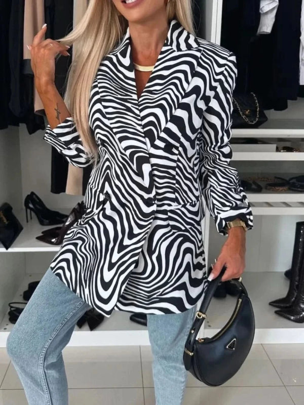 Animal Print Long Sleeve Blazer - ShalayeFashion