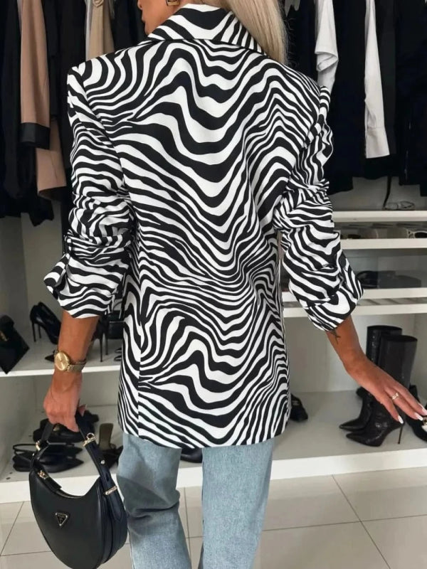 Animal Print Long Sleeve Blazer - ShalayeFashion