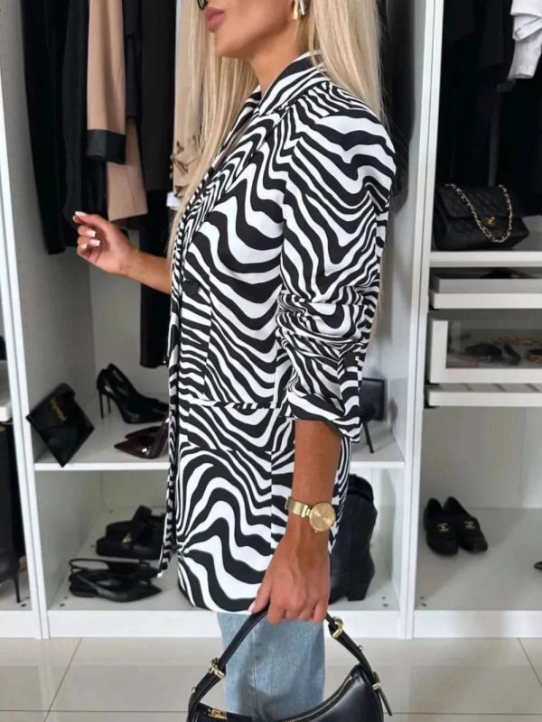 Animal Print Long Sleeve Blazer - ShalayeFashion