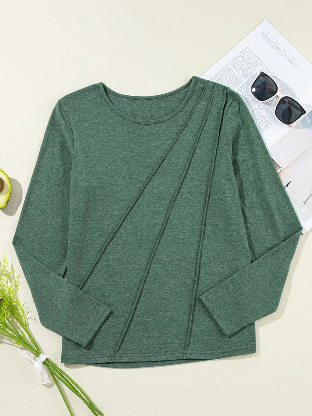 Asymmetric Seam Detail Long Sleeve Top - ShalayeFashion
