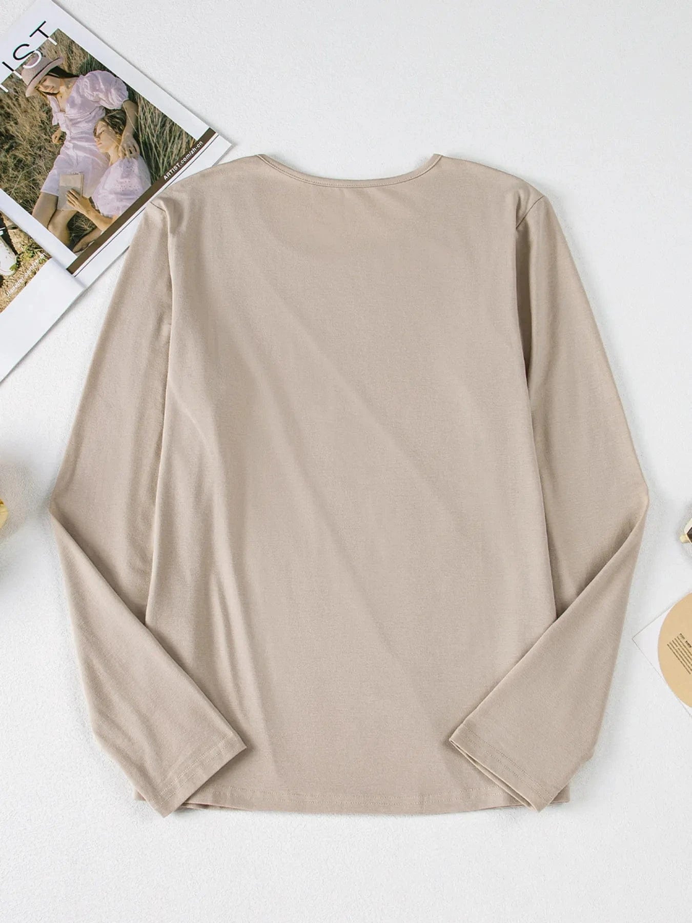 Asymmetric Seam Detail Long Sleeve Top - ShalayeFashion