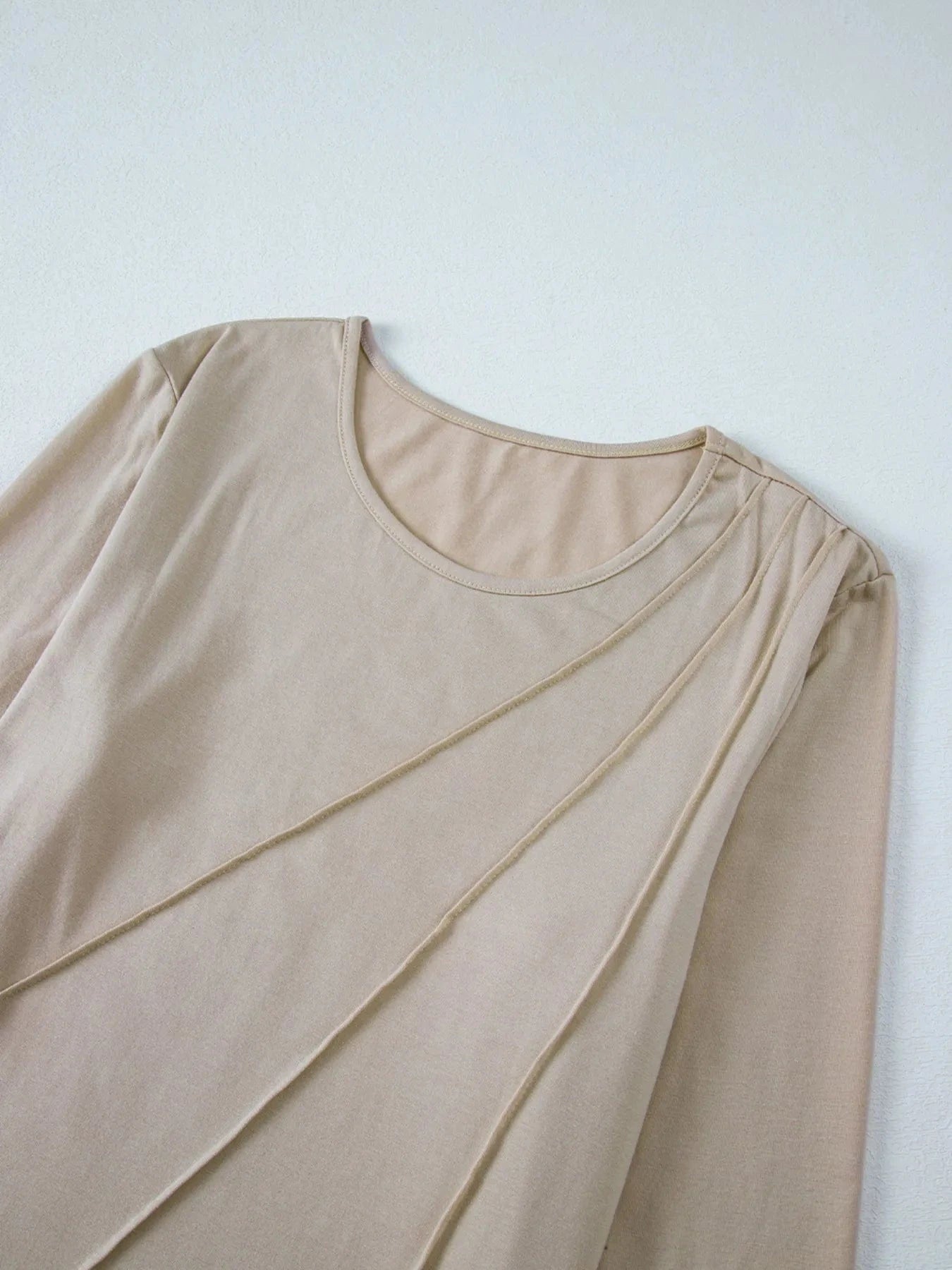 Asymmetric Seam Detail Long Sleeve Top - ShalayeFashion