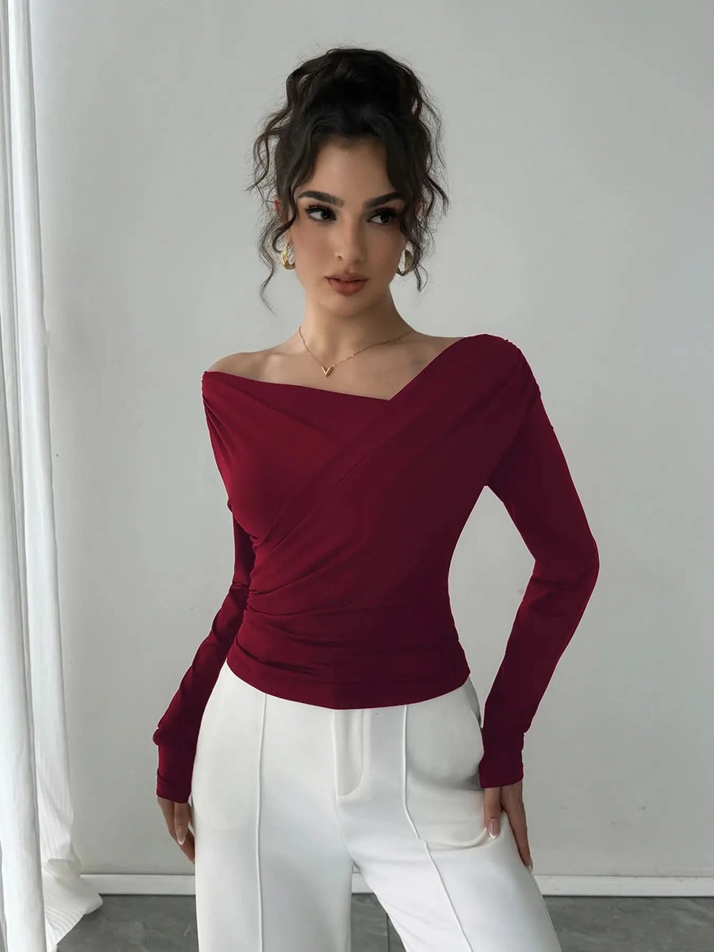 Asymmetrical Long Sleeve Blouse - ShalayeFashion
