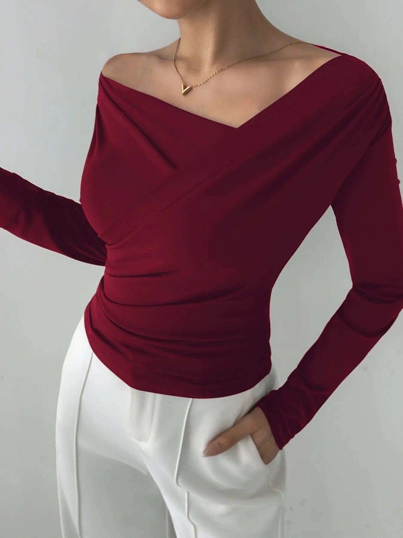 Asymmetrical Long Sleeve Blouse - ShalayeFashion