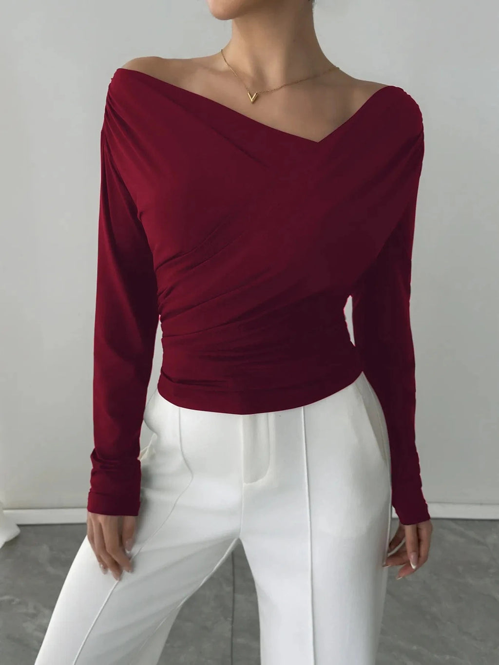 Asymmetrical Long Sleeve Blouse - ShalayeFashion